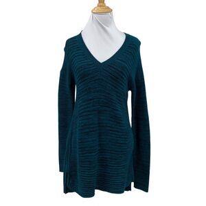 Ellen Tracy Tunic Sweater Womens S Small Cape Verde Black V Neck Acrylic Blend